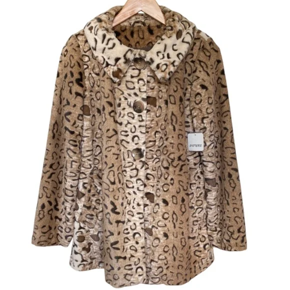 Sisters Outerwear Faux Fur Coat Button Front Pockets A-Line Size Small - Picture 1 of 7